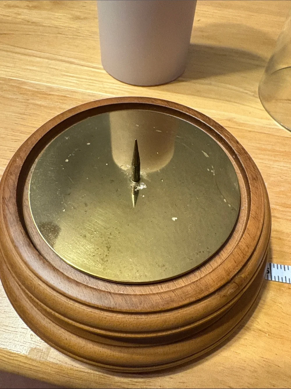 Wood Base Glass Hurricane with White Pillar Candle